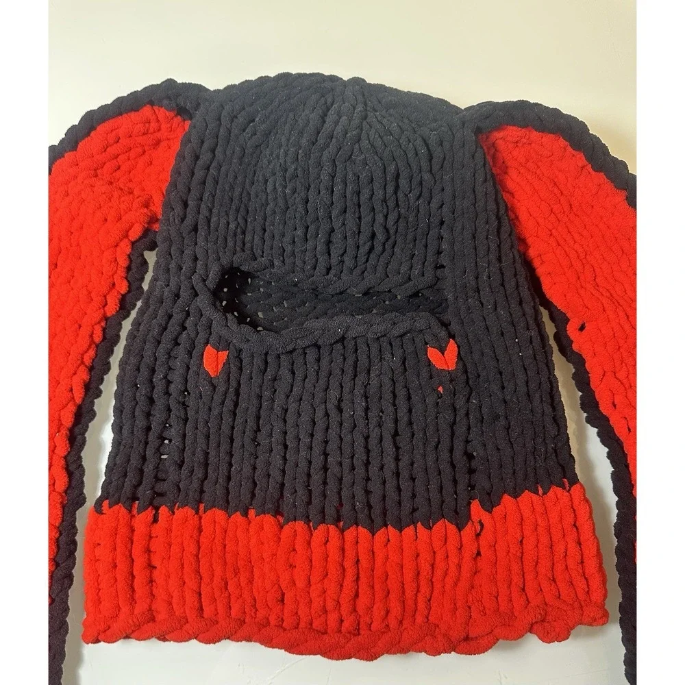 Knitted Fluffy Winter Warm Hat with Long Rabbit Ears Beanie Cute Handmade